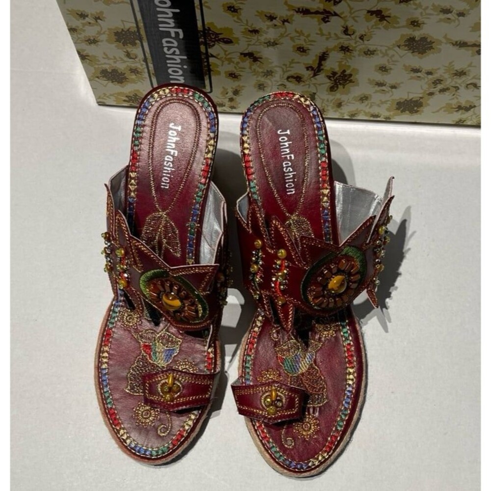 John Fashion Wedge Sandals Size 10 New In Box - Picture 10 of 10